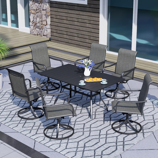Patio Dining Set for 6 Outdoor Dining Set of 7 Metal Large Rectangle Table and 6 Chairs