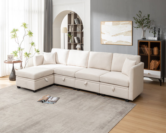 5-seat Sofa L-ShapedCorduroy Couch  (with Storage)