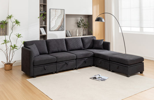 6-seat Sofa L-ShapedCorduroy Couch  (with Storage)
